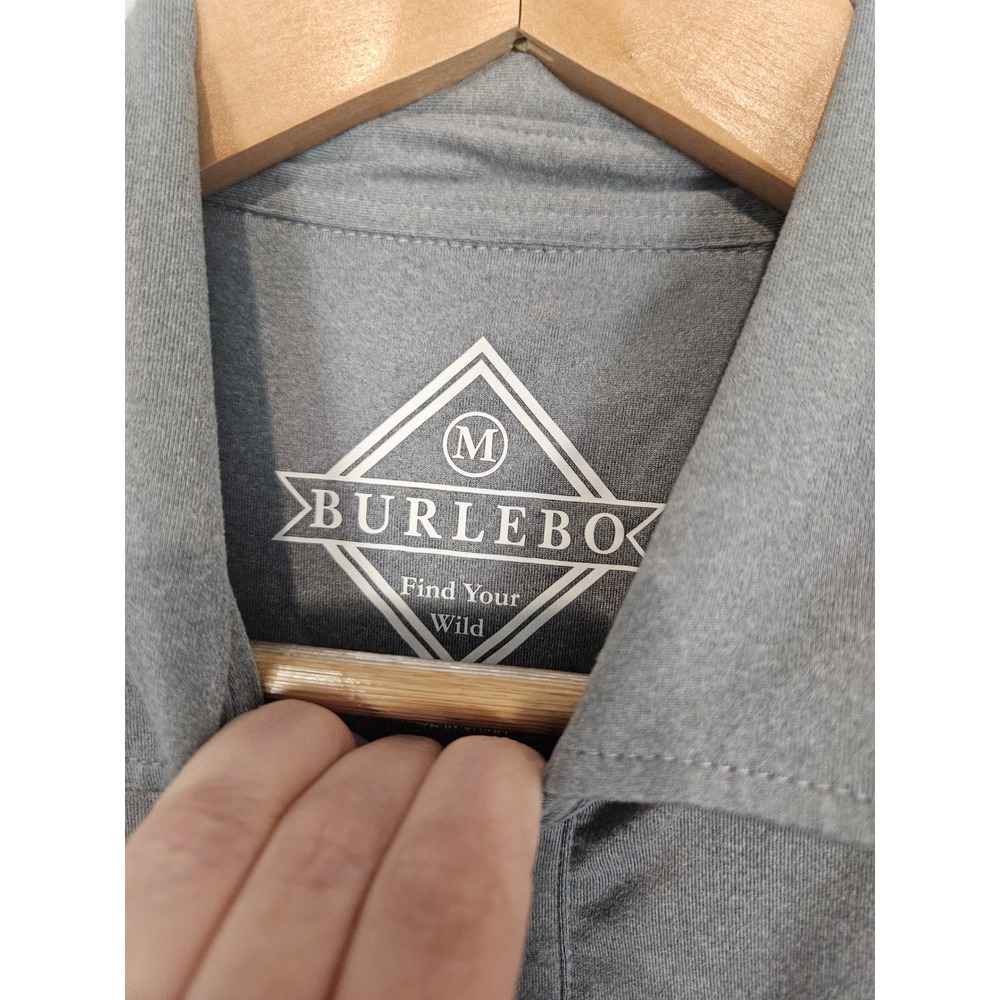 Burlebo Mens Long Sleeve Performance Polo Shirt Grey Stretch Size M 8154 - Picture 3 of 8